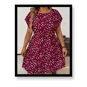 New Women’s Plus Size Elegant Burgundy Printed Dress